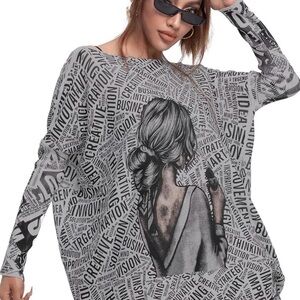 Graphic Print Women's Top - Gray